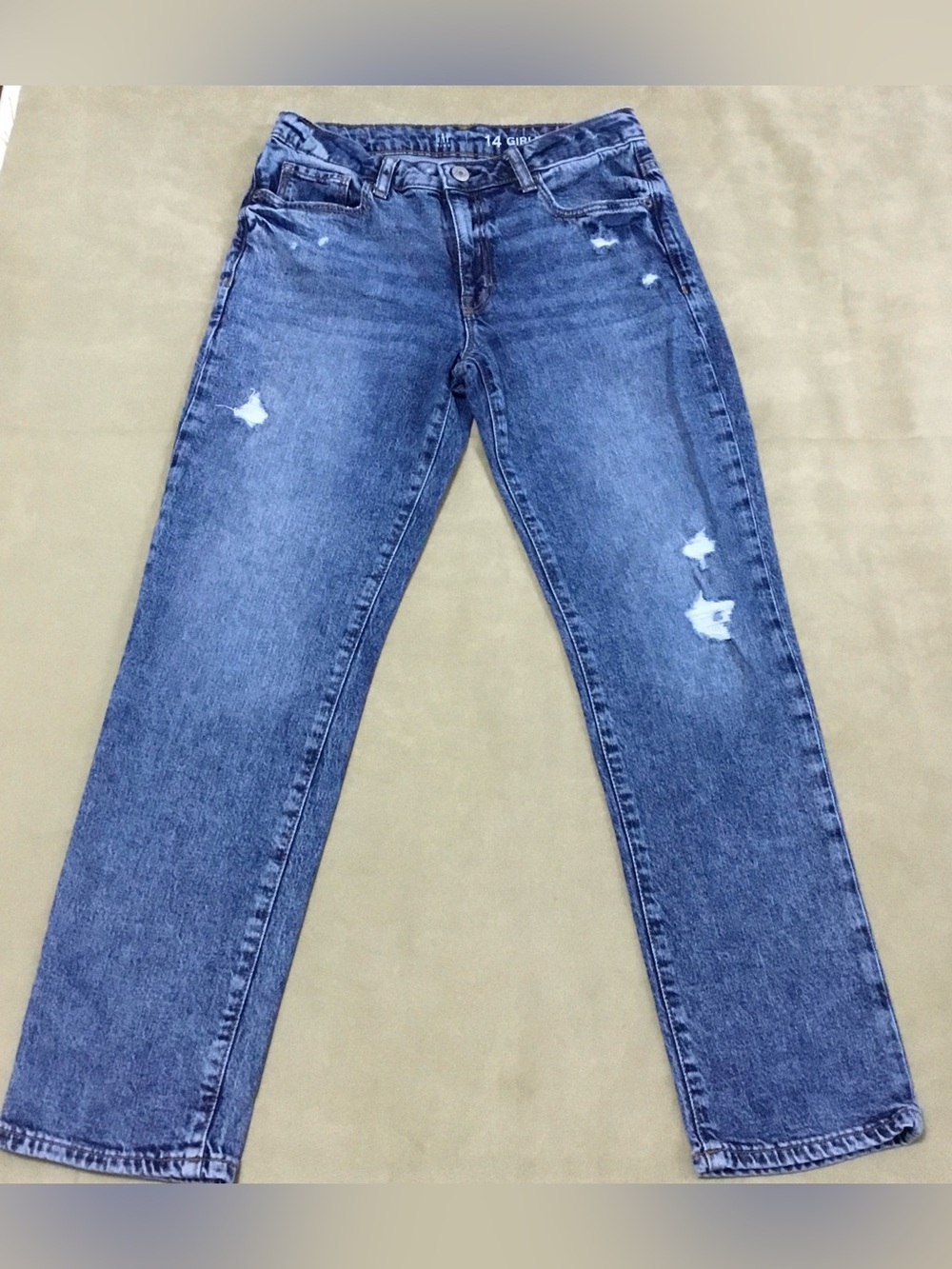 GAP Kids Girls' Blue Mid Rise Girlfriend Distressed Straight-Leg Jeans - K804